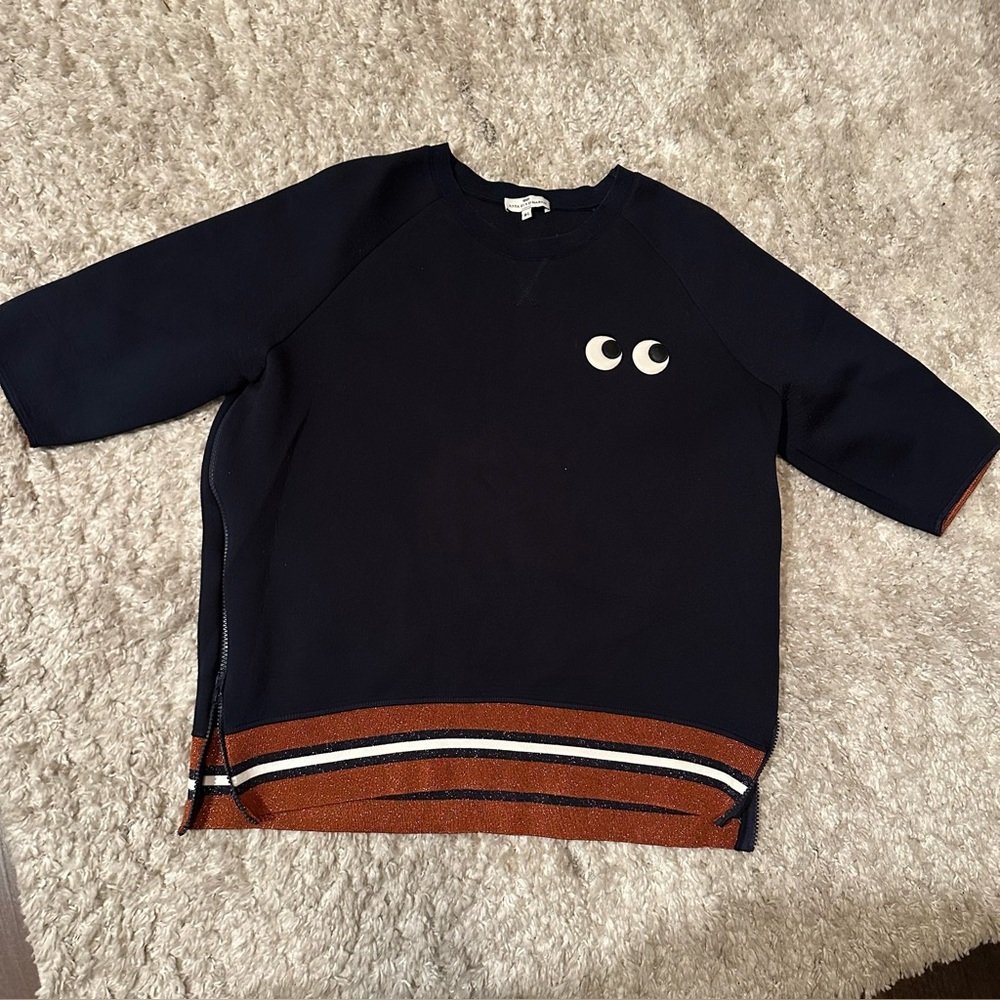 Anya Hindmarch Navy Blue Crewneck sweatshirt with Googly eyes logo Size M/ LG